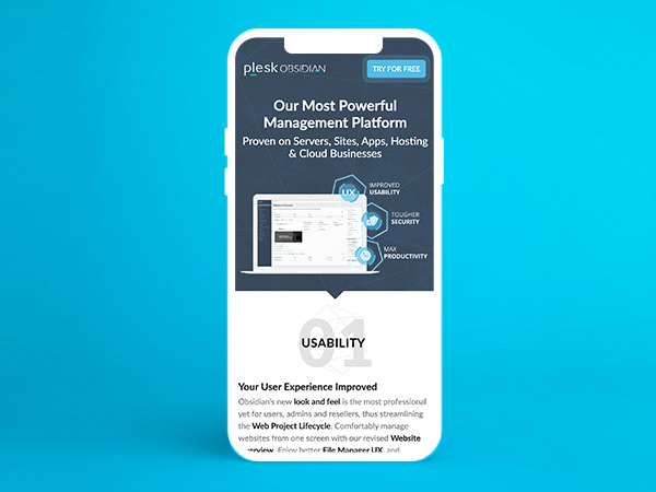 Plesk Obsidian website mobile